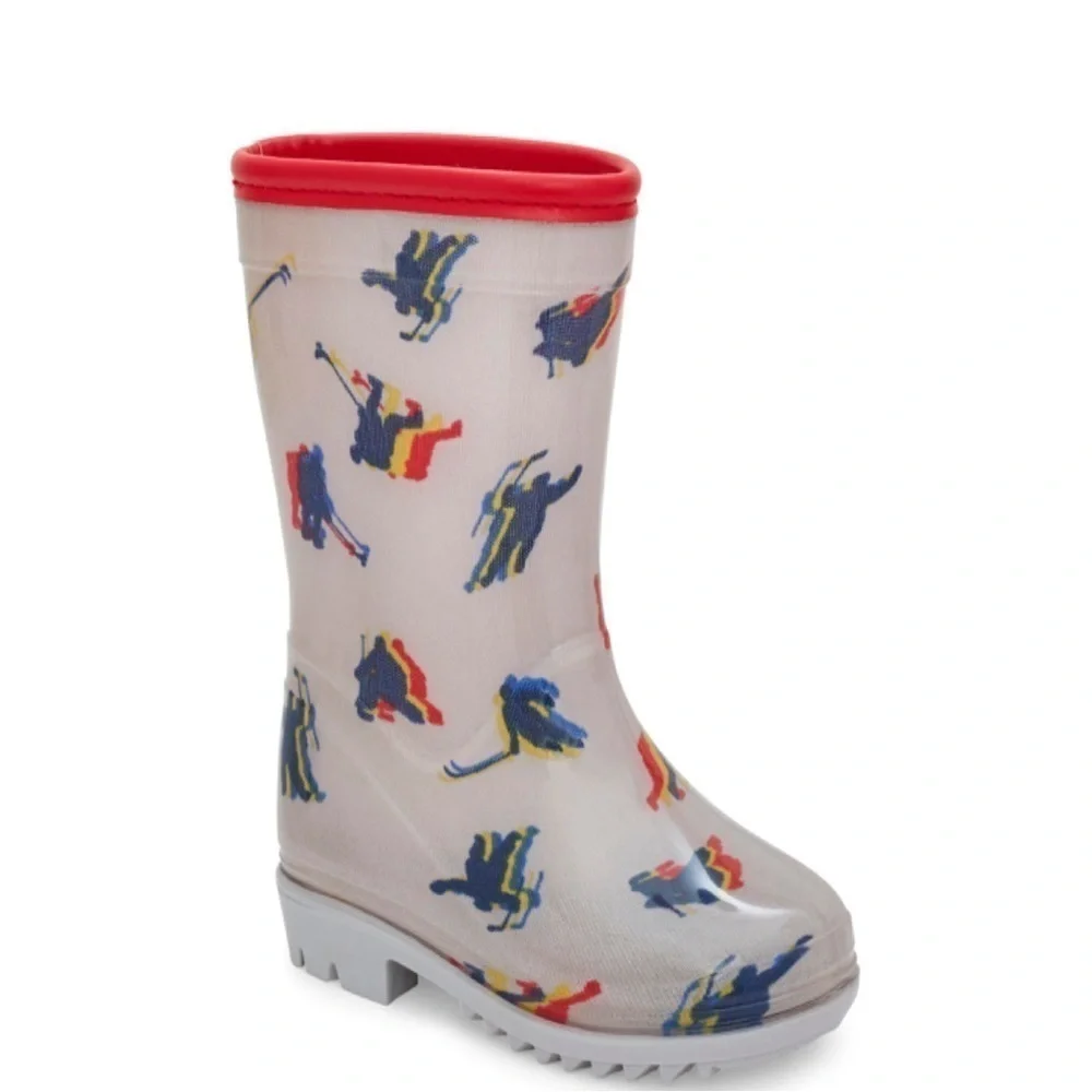 Carter's Prime Rain Boots Grey Hockey Print‎ Galoshes Spring Puddles Toddler 5M